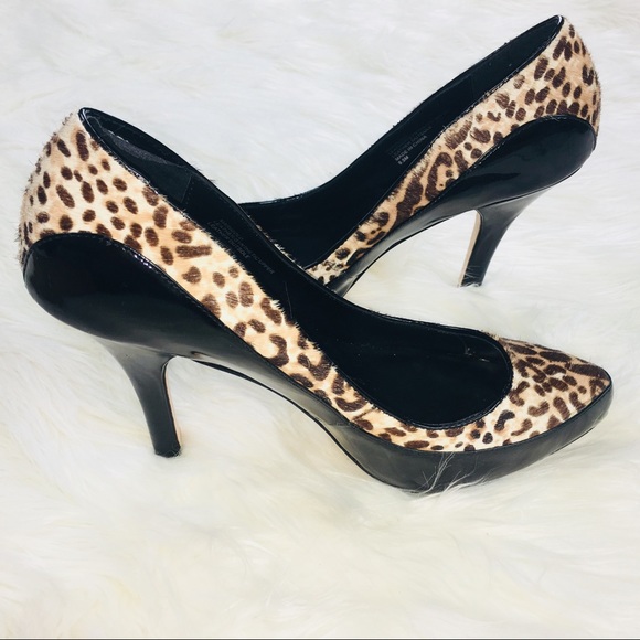 White House Black Market Shoes - WHBM Marigold Leopard Print Calf Hair Heels